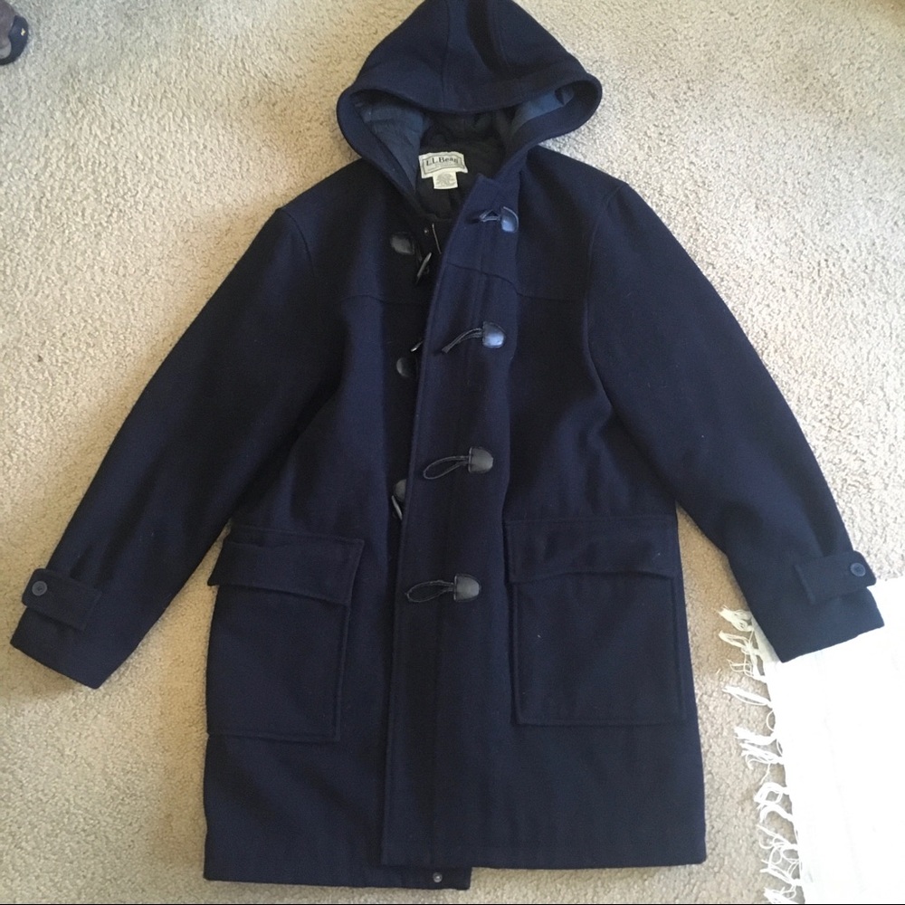 L. L. Bean men’s large navy blue wool duffle coat.
